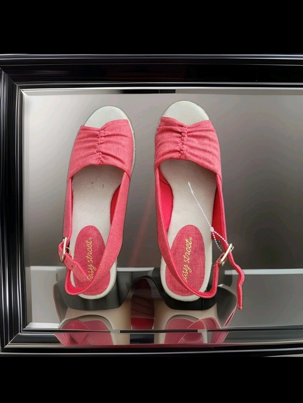Easy Street Sandals Womens' 11M Kindly Espadrilles Red Faux Leather Wedge